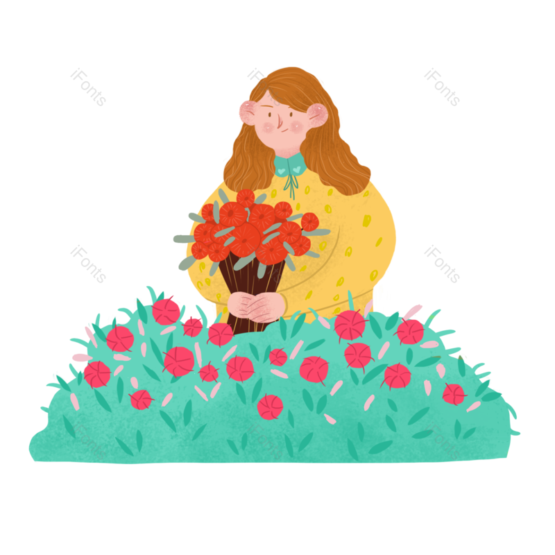 手绘插画图片,人物元素,春季PNG,女孩免抠素材